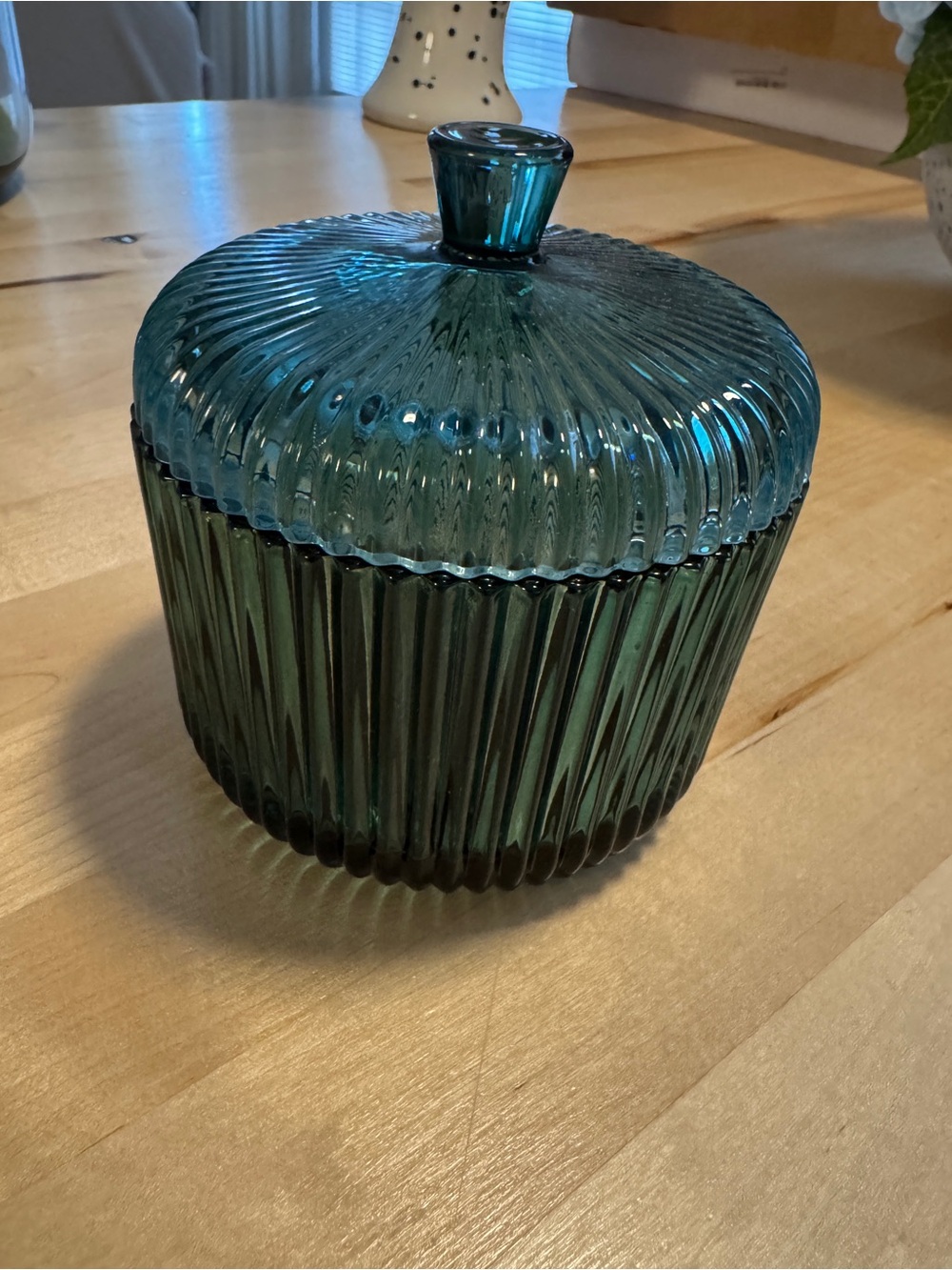 Green Glass Container with Lid